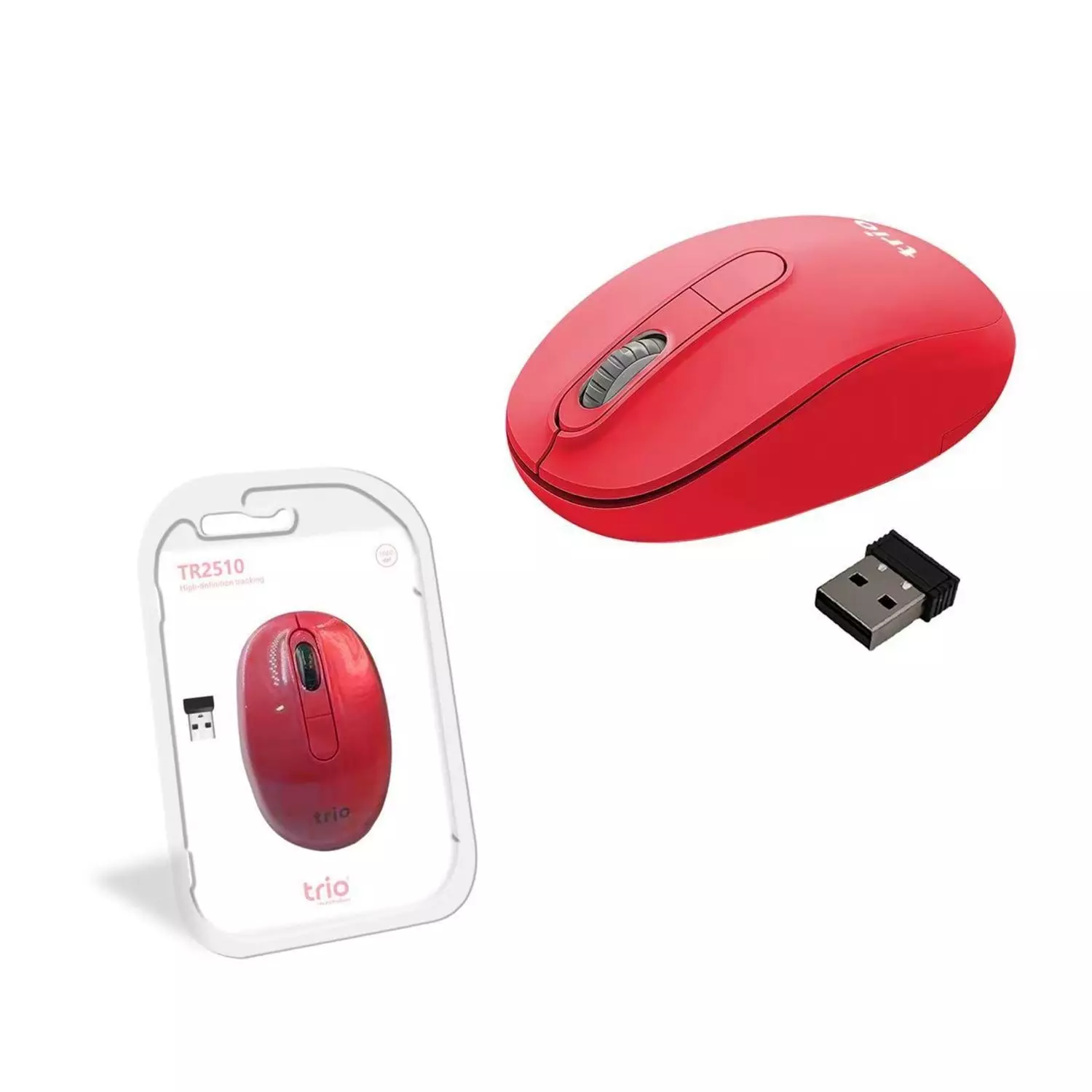 TRİO TR2510 Kırmızı Kablosuz Mouse – Sessiz Tıklama, 1600 DPI, Renkli USB Mouse
